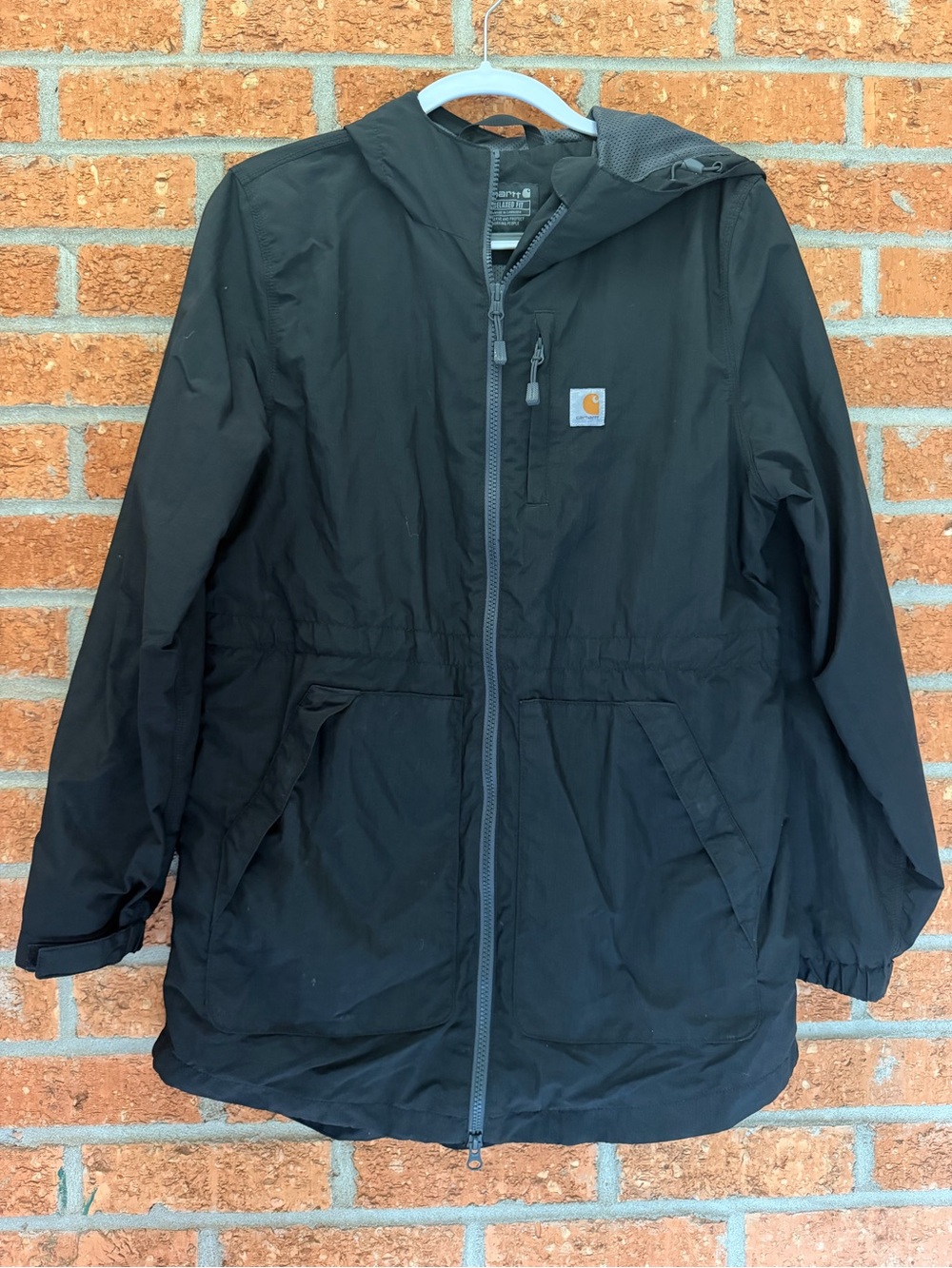 Carhartt Black Hooded Raincoat with Zip Front